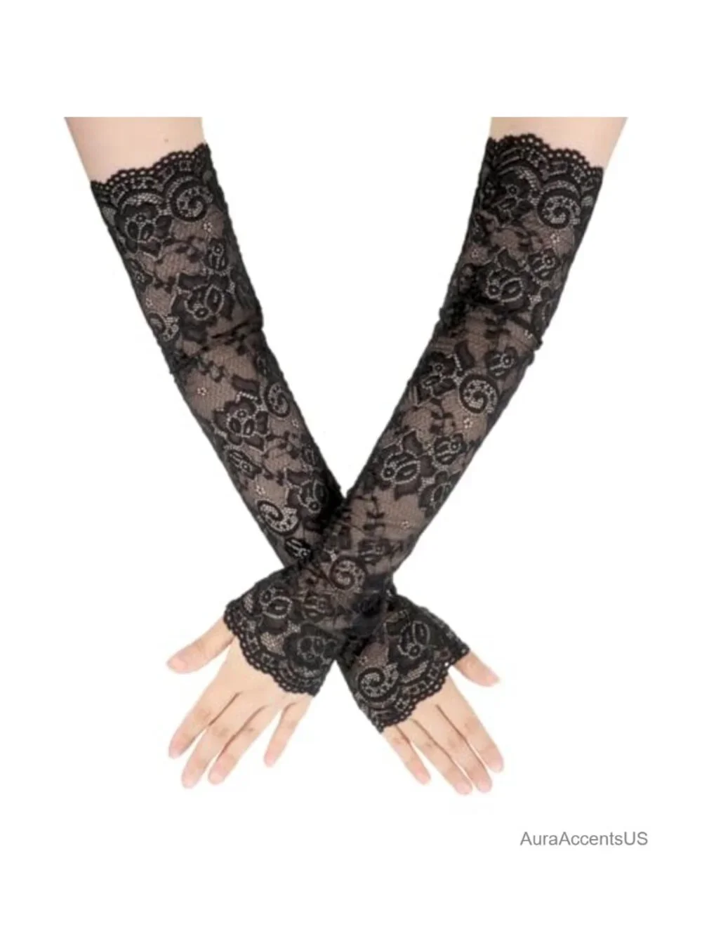 Fingerless Lace Gloves Elbow Length Long Arm Sleeves Elegant Floral Dance Gloves
